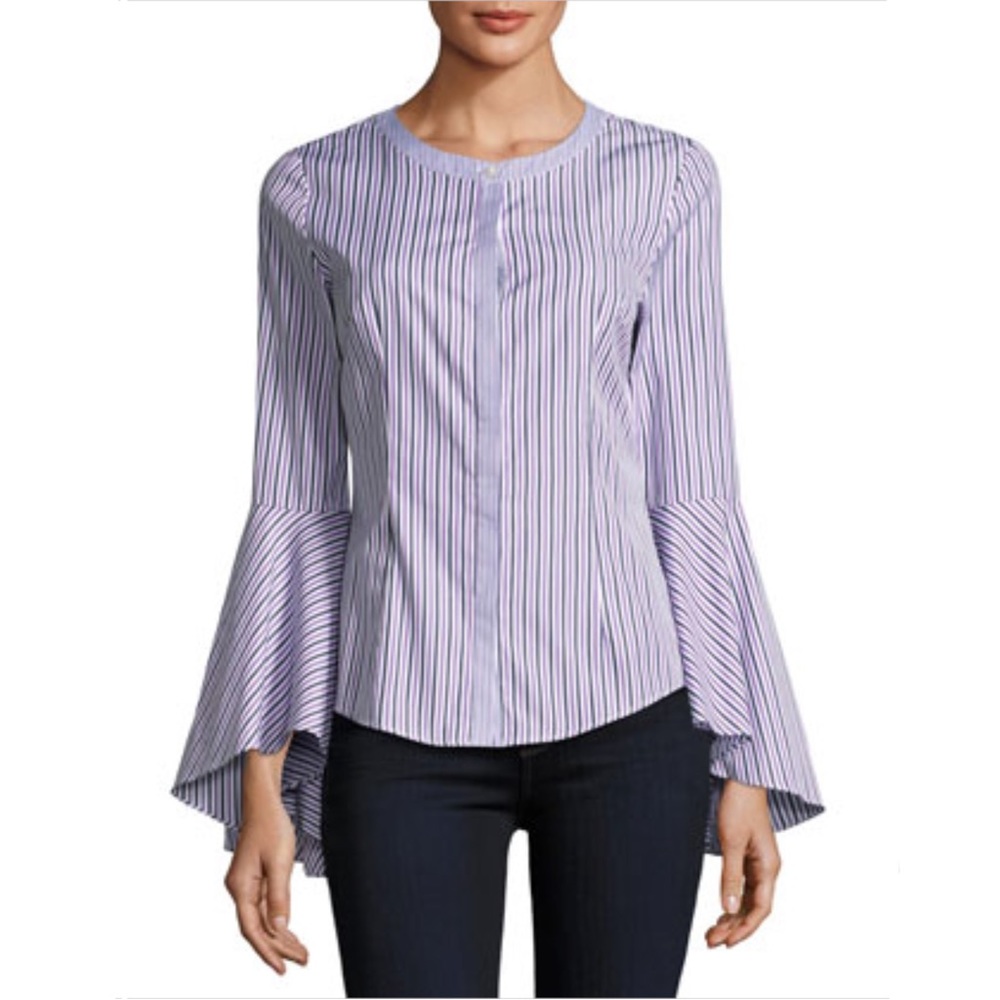 Milly Violet Striped Bell Sleeve Blouse Sz 6
